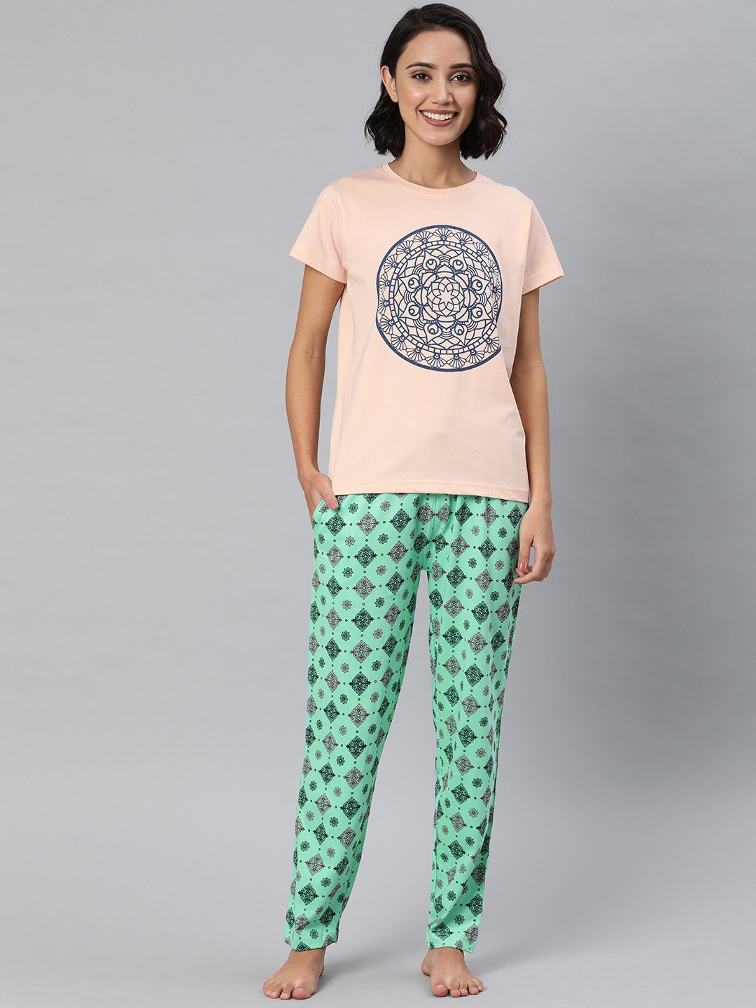 

Enviously Young Ethnic Motifs Printed Pure Cotton Night Suit, Peach