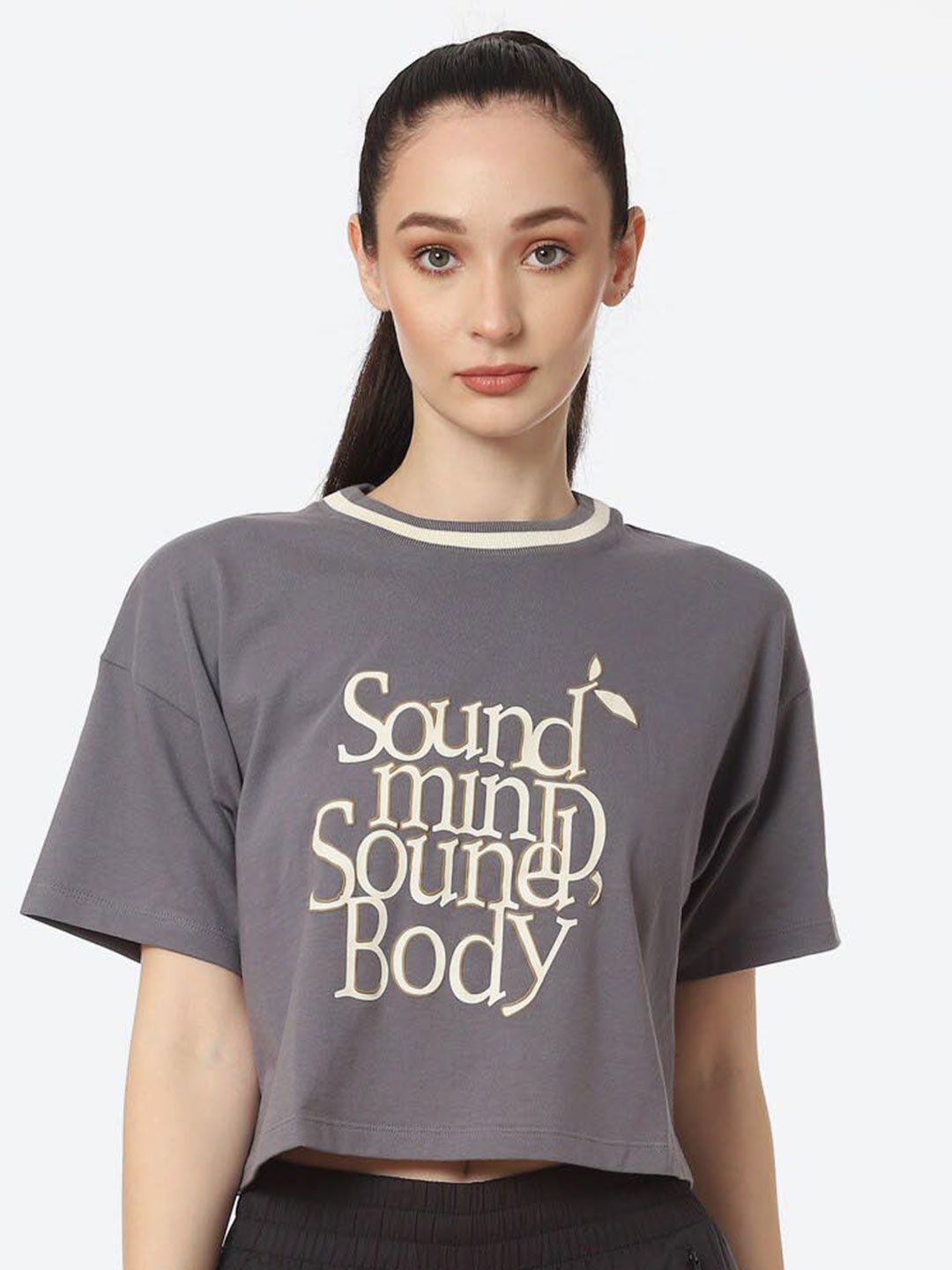 

ASICS Typography Print Cotton Crop Top, Grey
