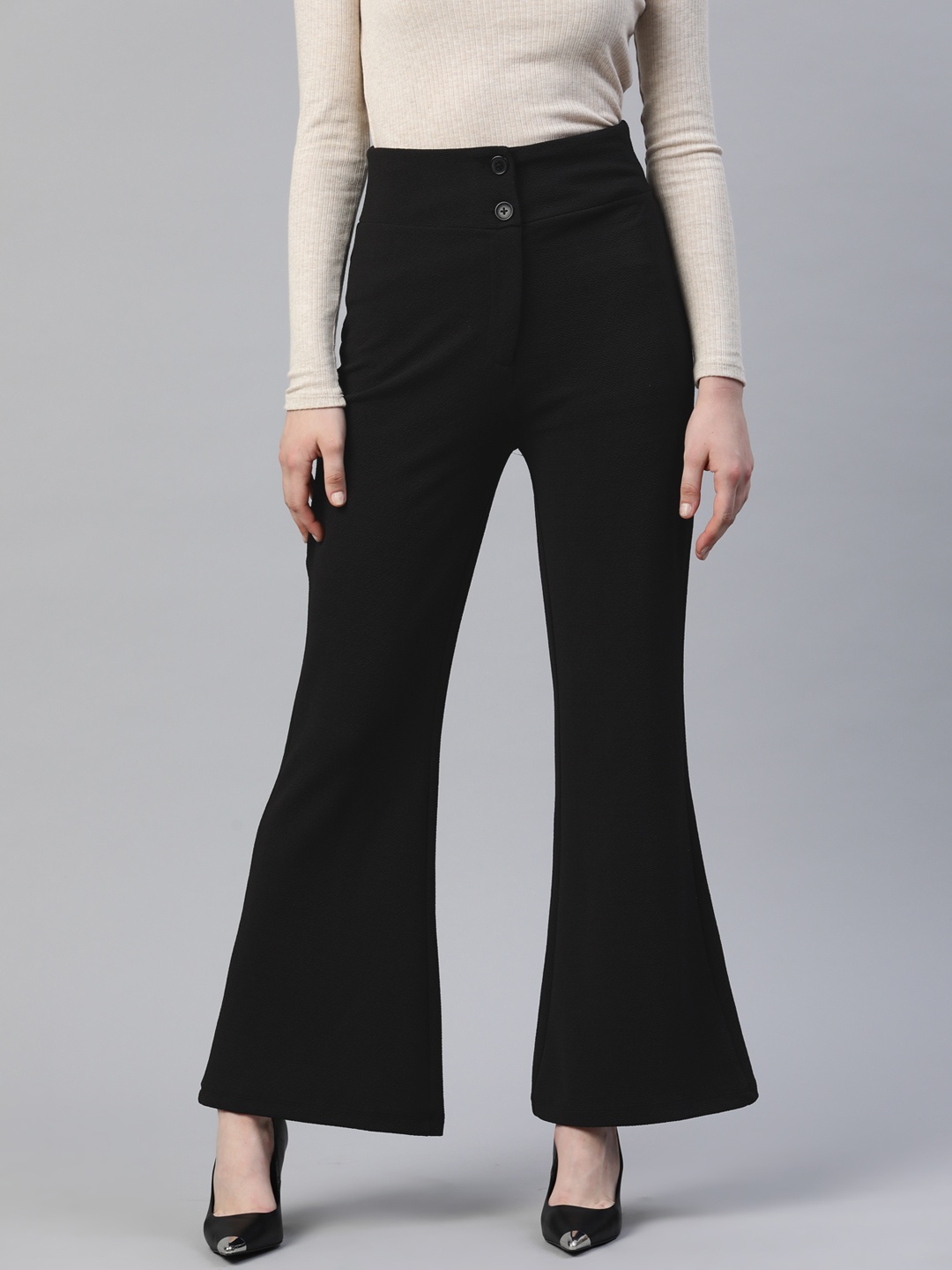 

plusS WORX Women Flared Trousers, Black