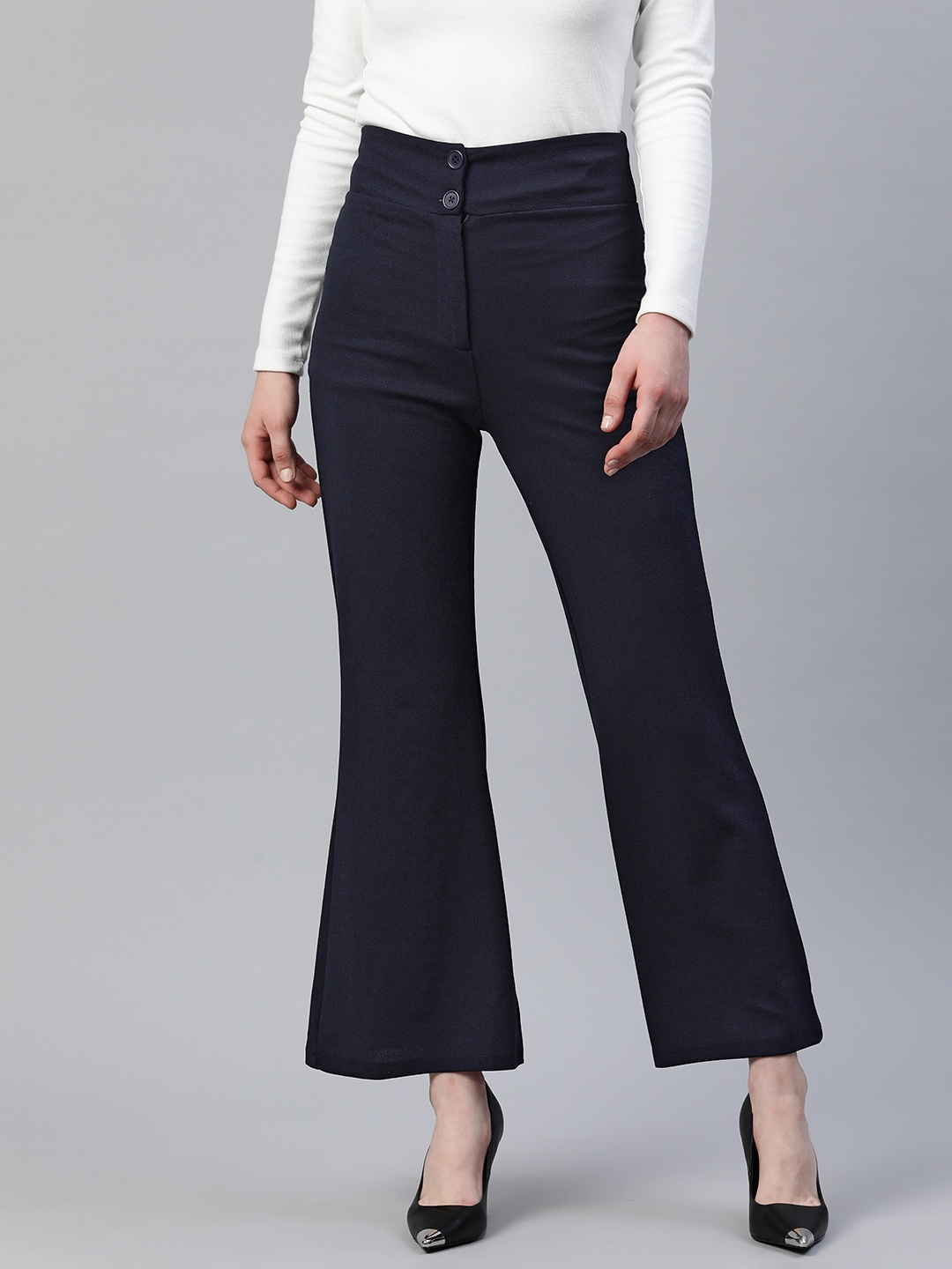 

plusS WORX Women Flared Trousers, Navy blue