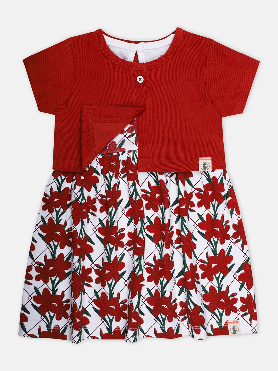 

Babysafe Infant Girls Round Neck Floral Printed Cotton Fit & Flare Dress, Red