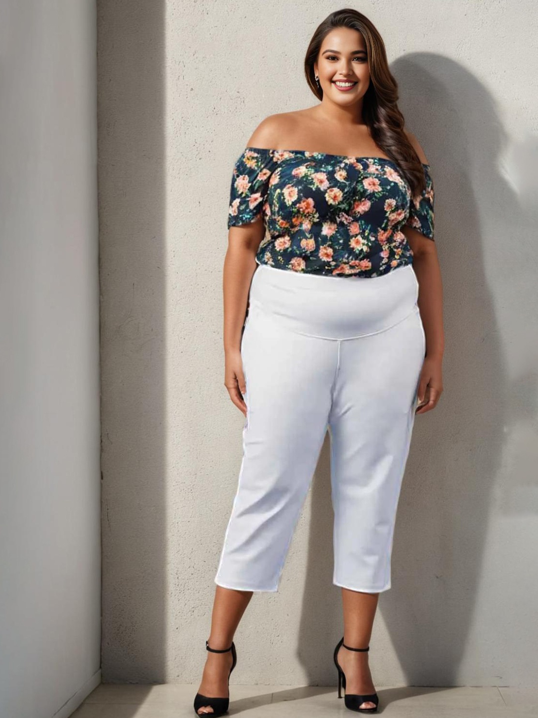 

Amydus Women Plus Size Slim Fit High-Rise Capris, White