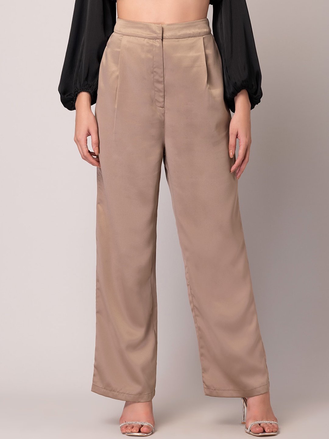 

FabAlley Pleated High-Rise Parallel Trousers, Brown