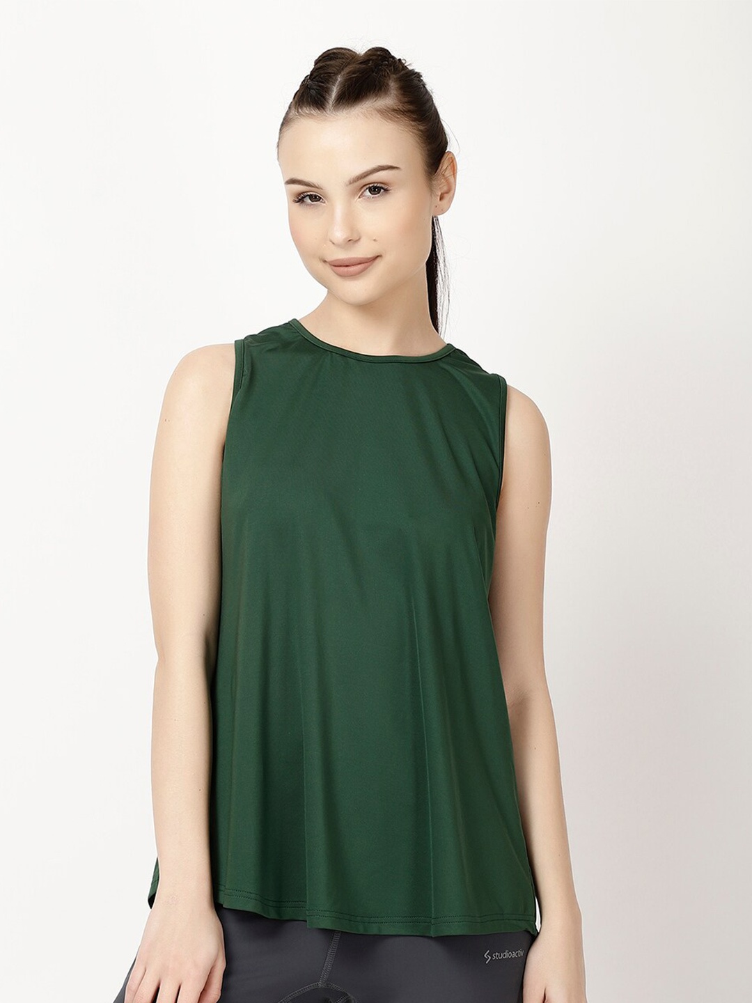 

STUDIOACTIV Sleeveless Cut Out A-Line Top, Green