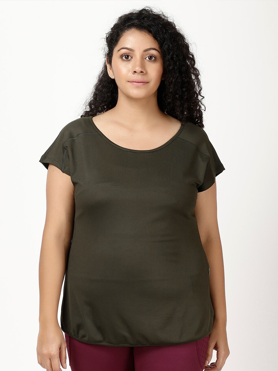 

STUDIOACTIV Plus Size Extended Sleeves Training Or Gym Relaxed Sports T-shirt, Olive