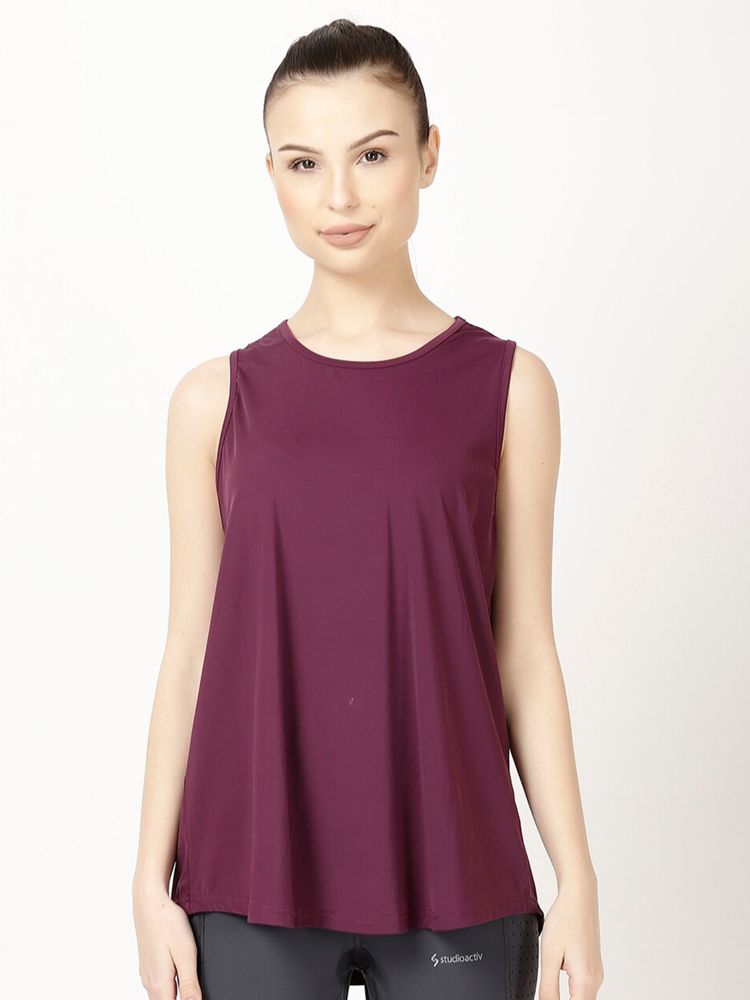 

STUDIOACTIV Round Neck Sleeveless A-Line Top, Purple