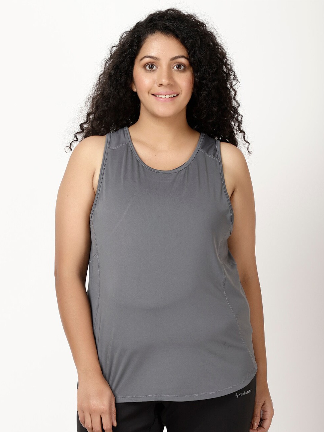 

STUDIOACTIV Plus Size Sleeveless Round Neck Training Or Gym Relaxed Sports T-shirt, Grey