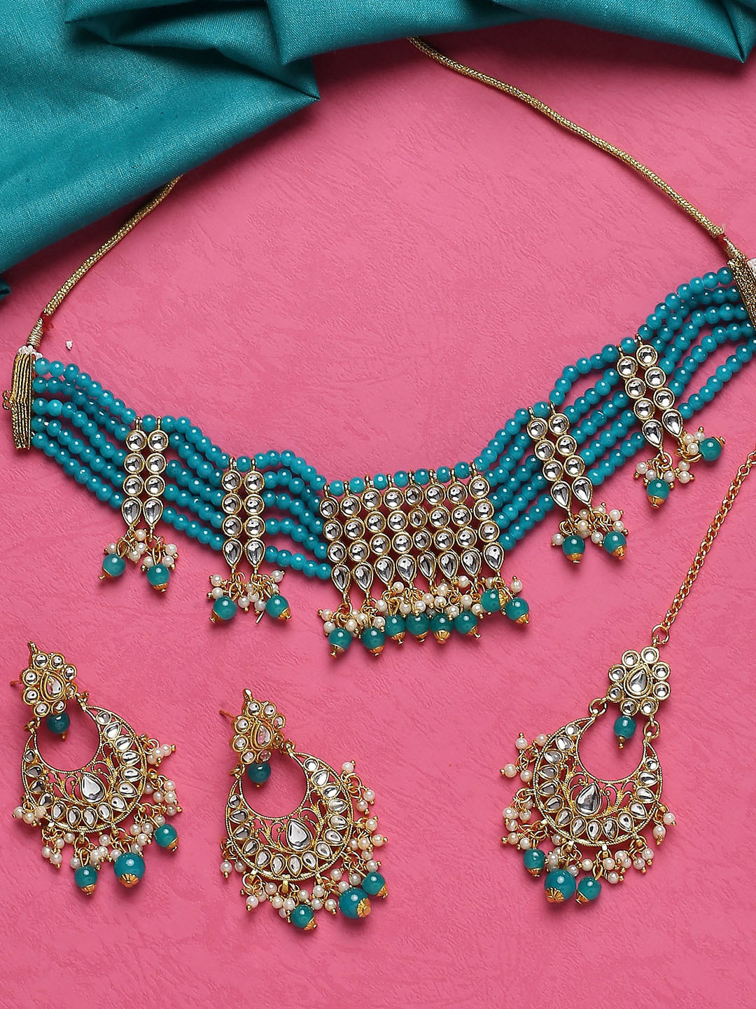 

OOMPH Artificial Stones And Beads Jewellery Set, Blue