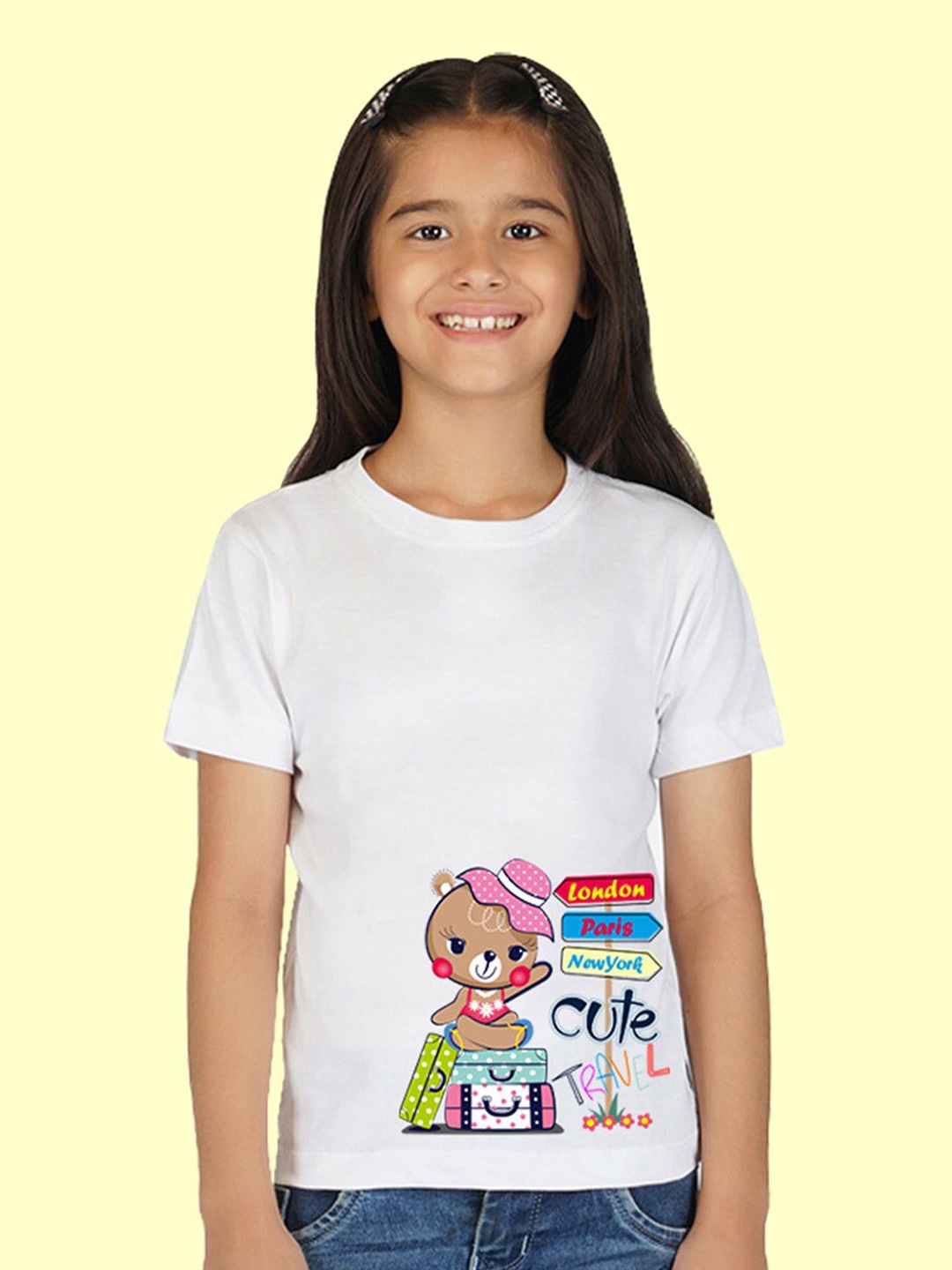 

NUSYL Girls Graphic Printed T-shirt, White