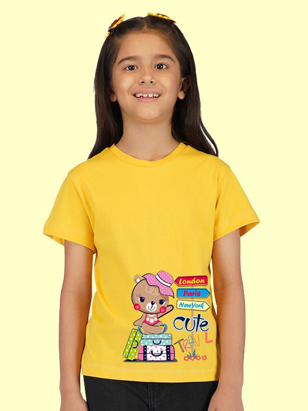 

NUSYL Girls Geometric Printed Sleeveless T-shirt, Yellow