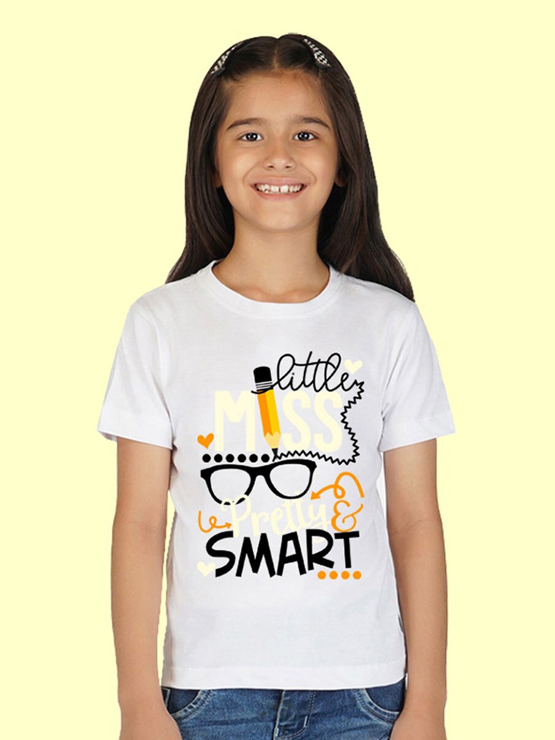 

NUSYL Girls Typography Printed Short Sleeves T-shirt, White