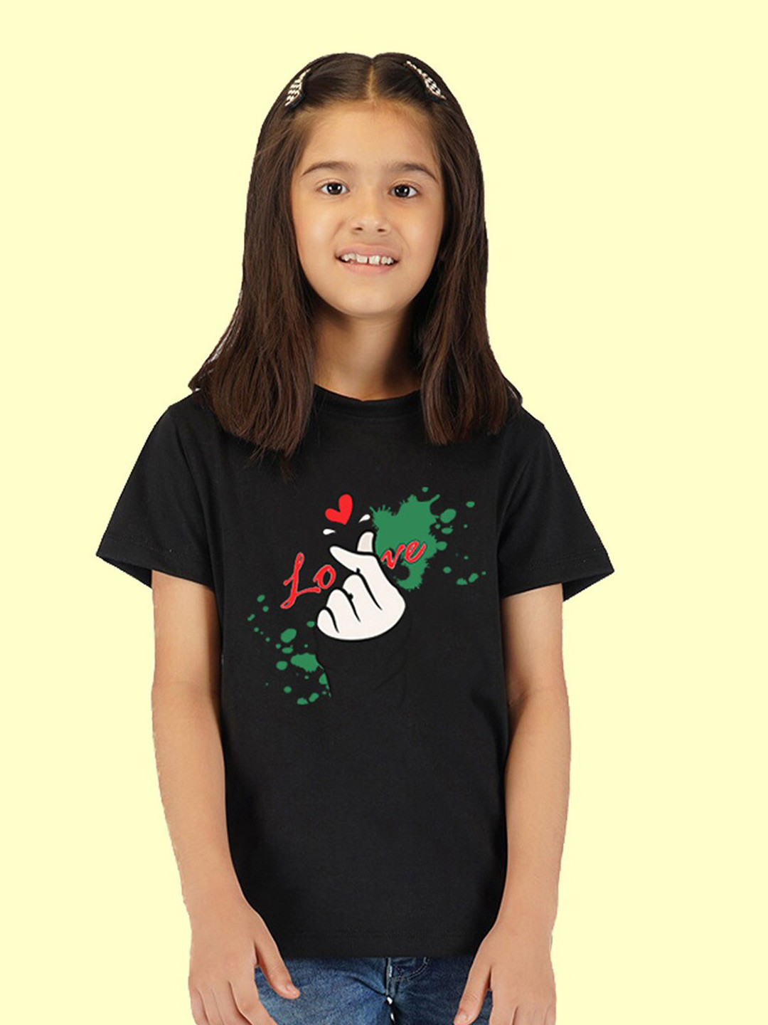 

NUSYL Girls Graphic Printed Round Neck T-Shirt, Black