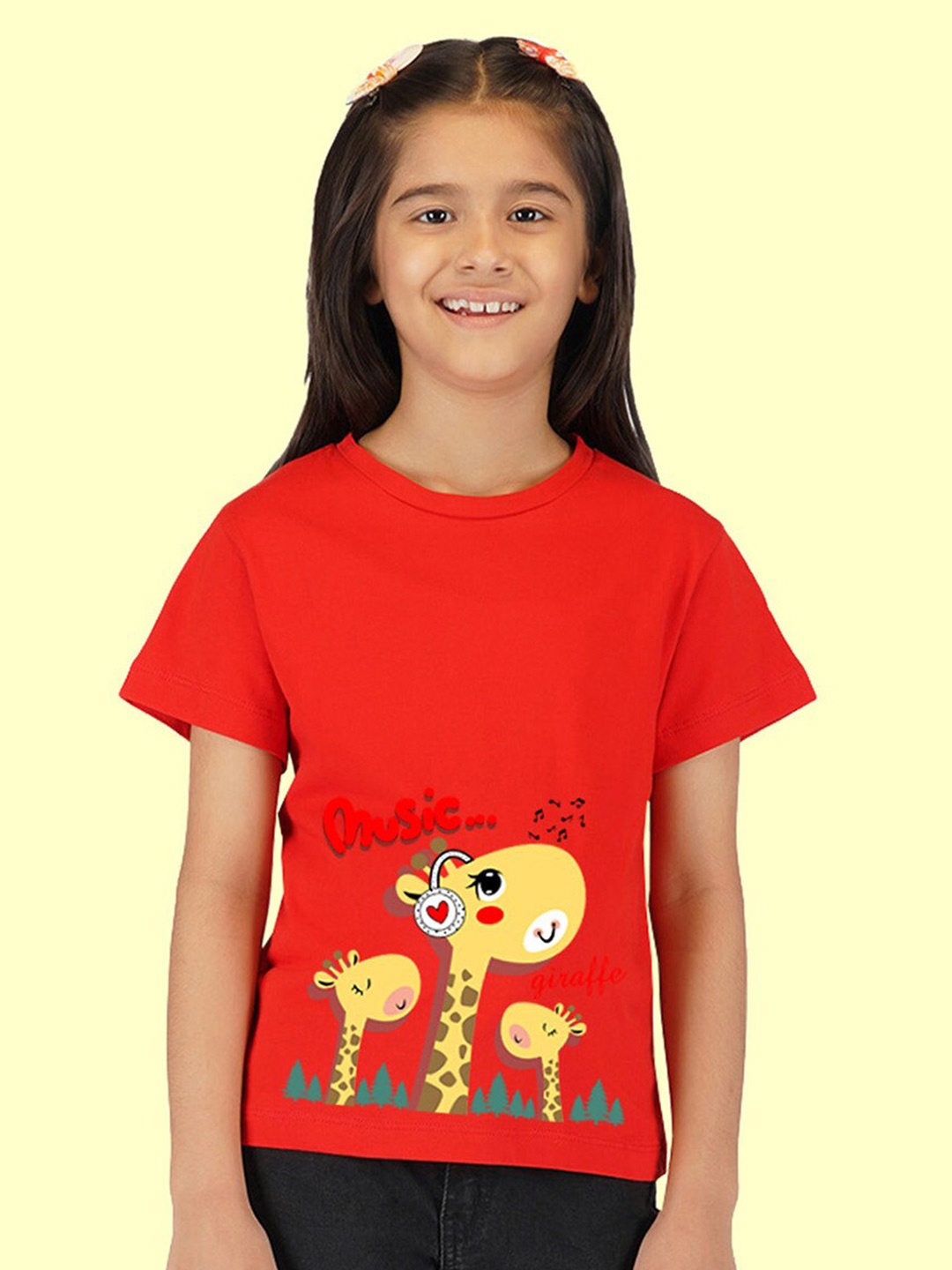 

NUSYL Girls Graphic Printed T-shirt, Red