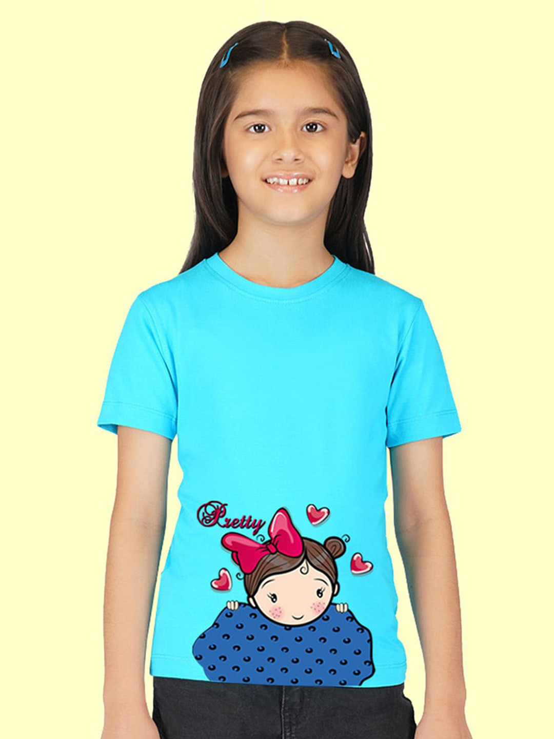 

NUSYL Girls Graphic Printed Round Neck T-shirt, Blue