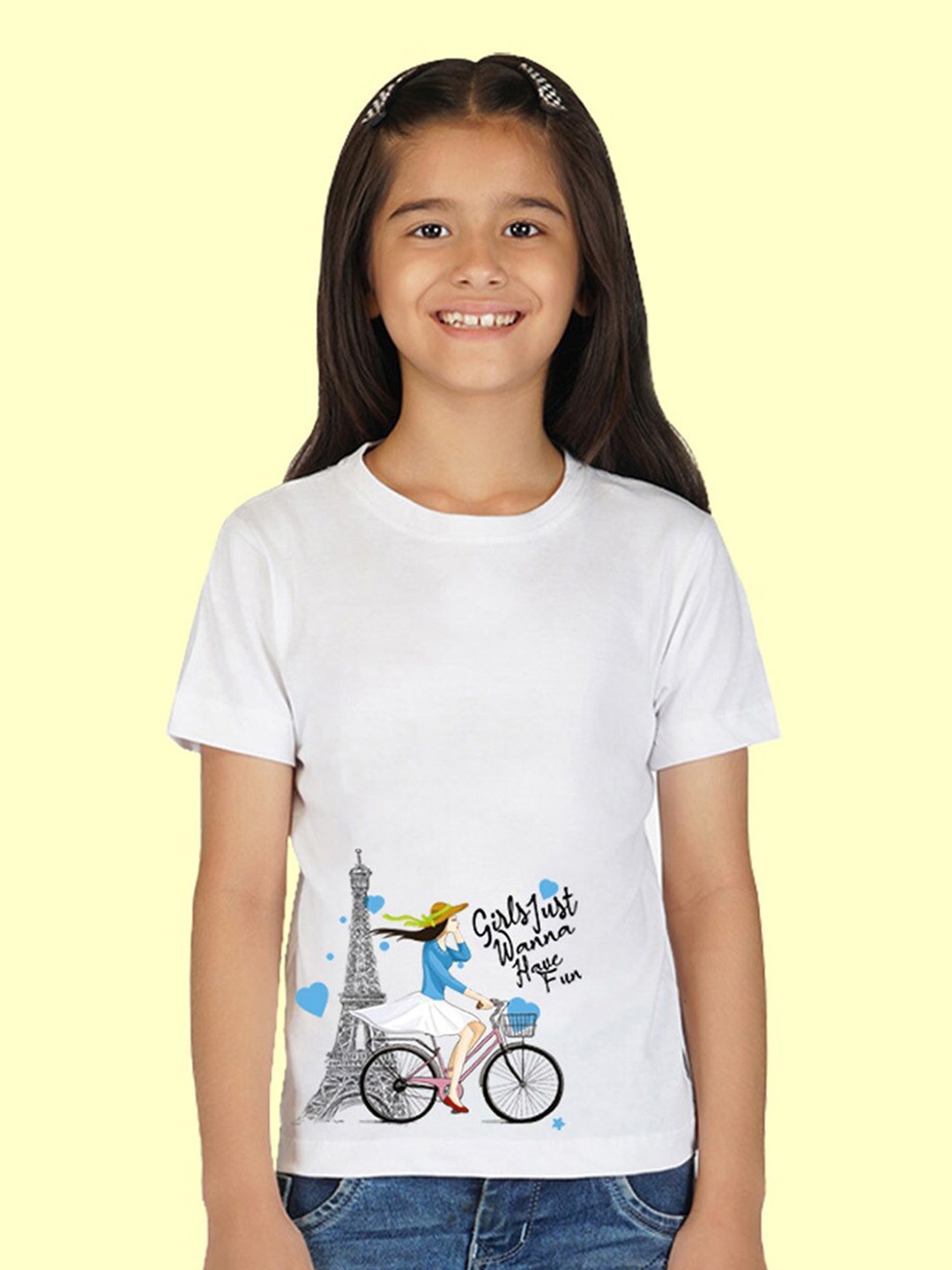 

NUSYL Girls Printed Round Neck T-Shirt, White