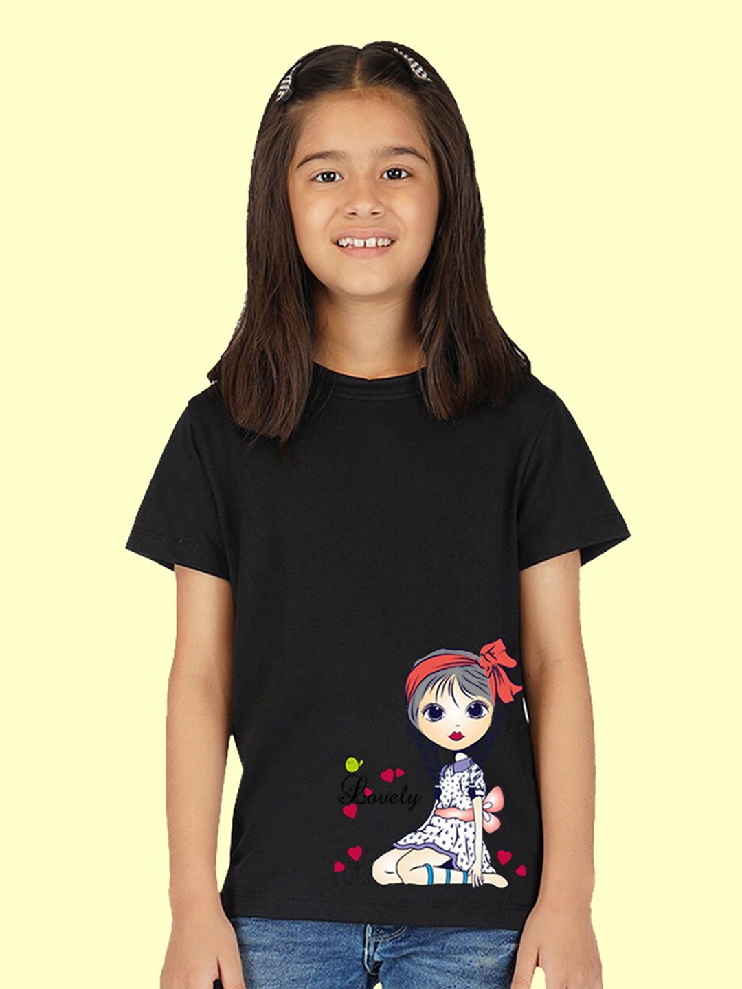 

NUSYL Girls Graphic Printed T-shirt, Black