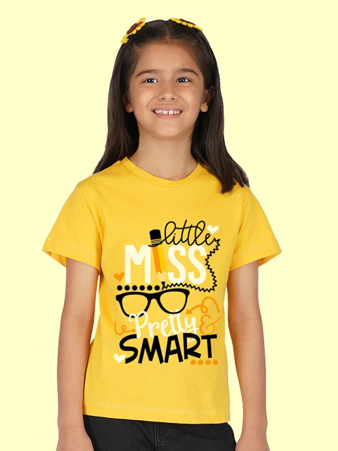 

NUSYL Girls Typography Printed T-shirt, Yellow