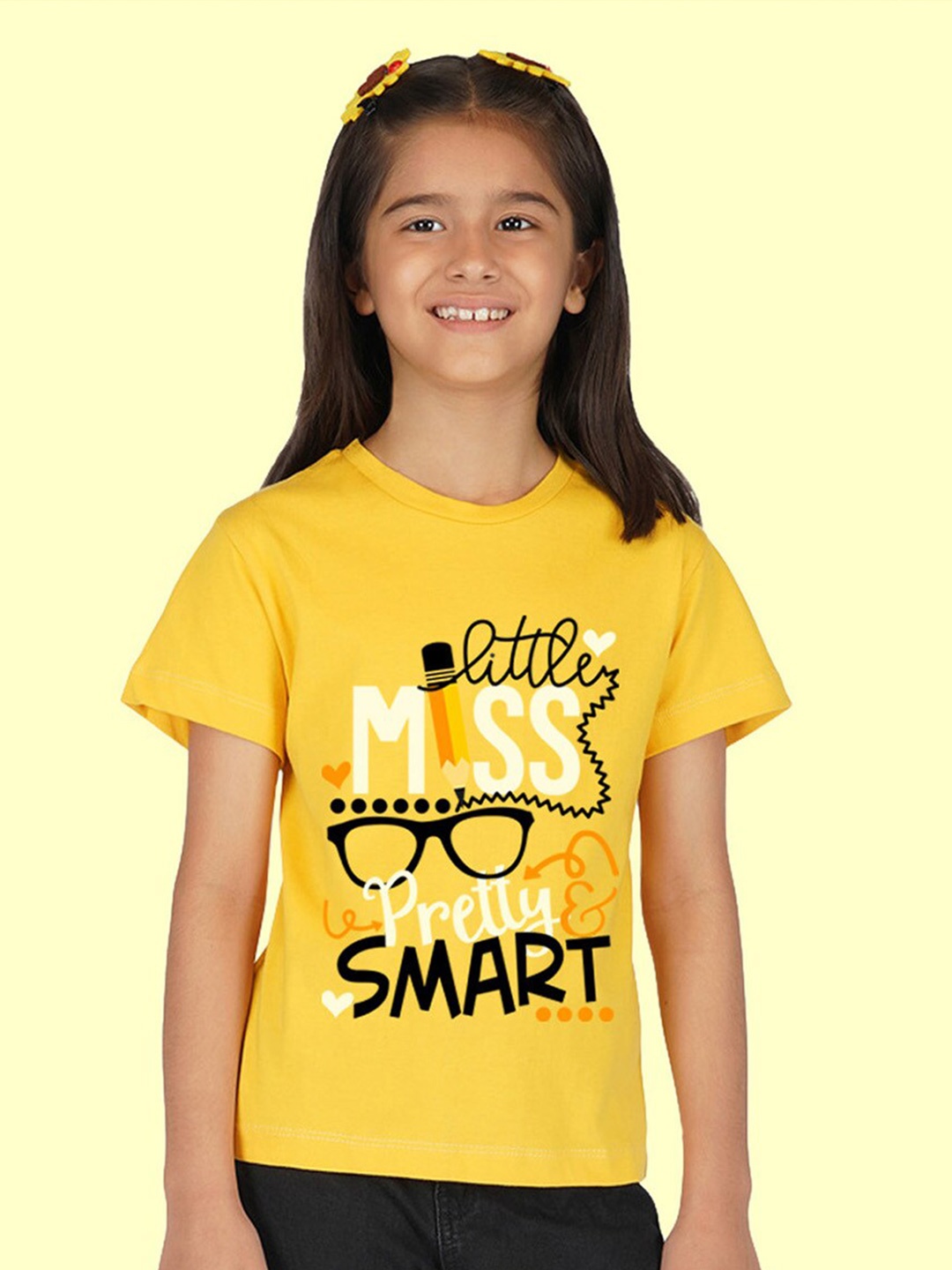

NUSYL Girls Typography Printed T-shirt, Yellow