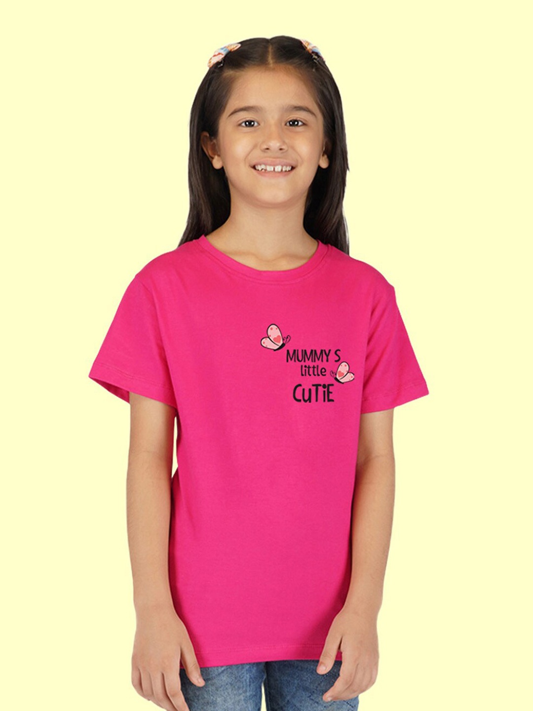 

NUSYL Girls Round Neck Typography Printed T-shirt, Pink