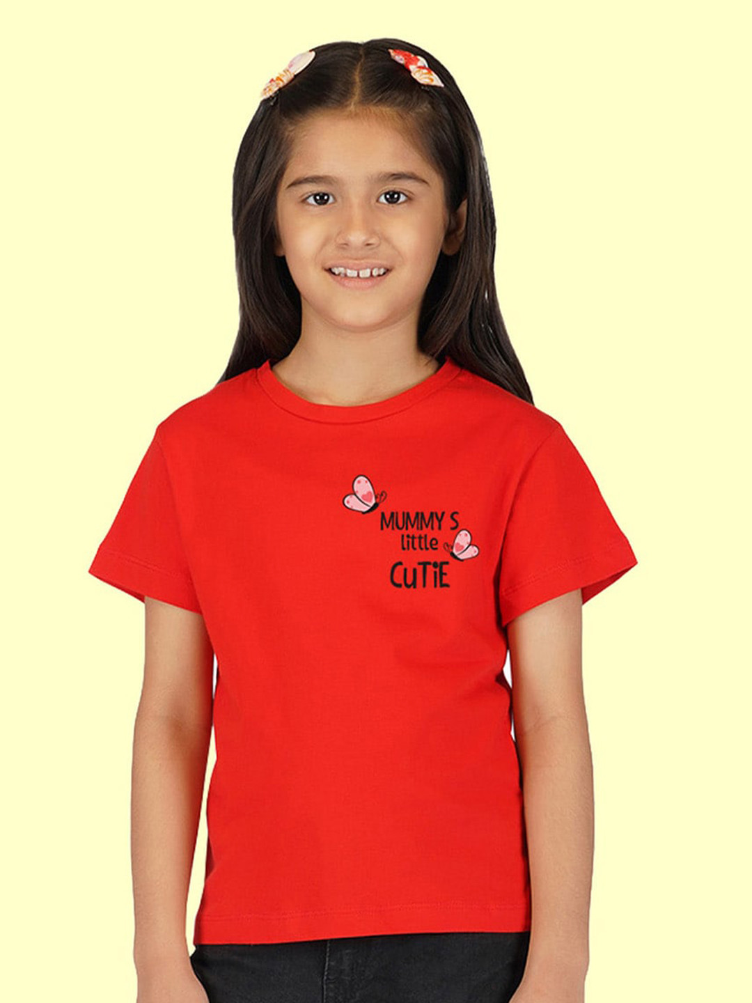 

NUSYL Girls Typography Printed Round Neck T-shirt, Red