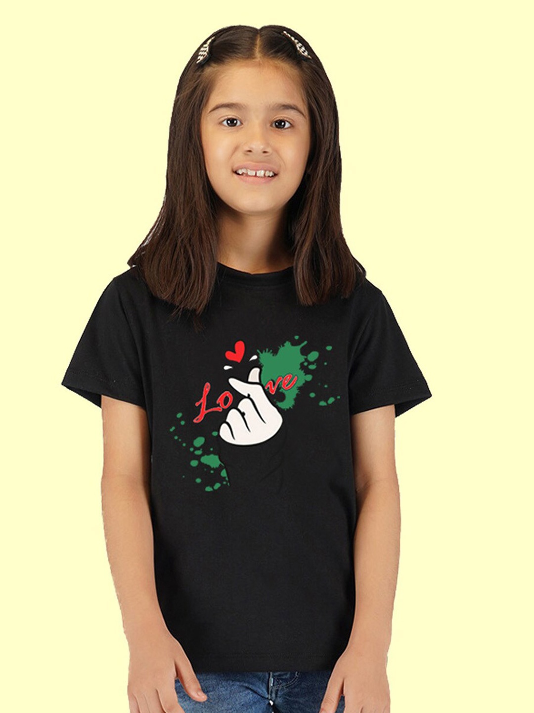 

NUSYL Girls Typography Printed Round Neck T-shirt, Black