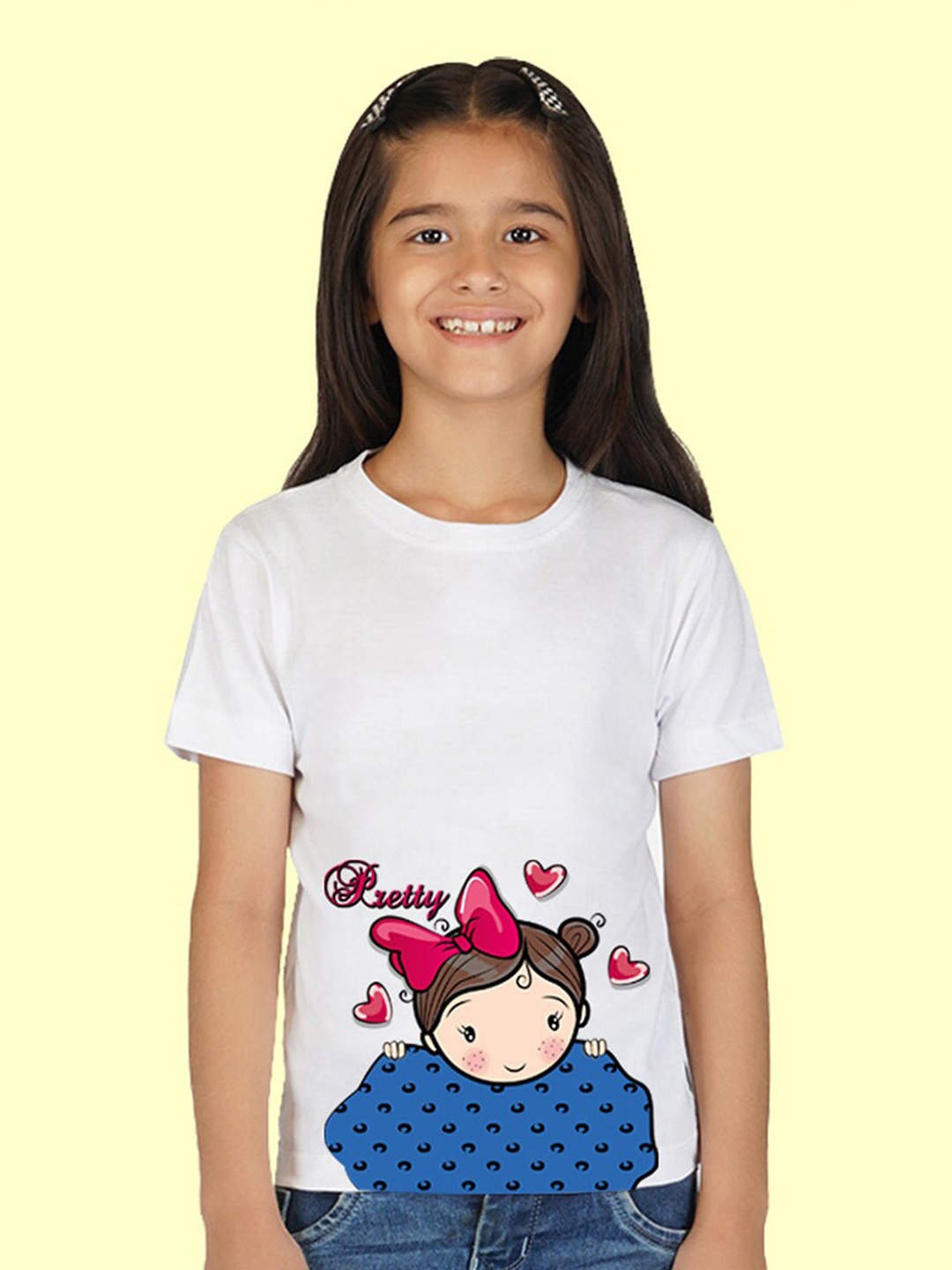 

NUSYL Girls Graphic printed Round Neck T-shirt, White
