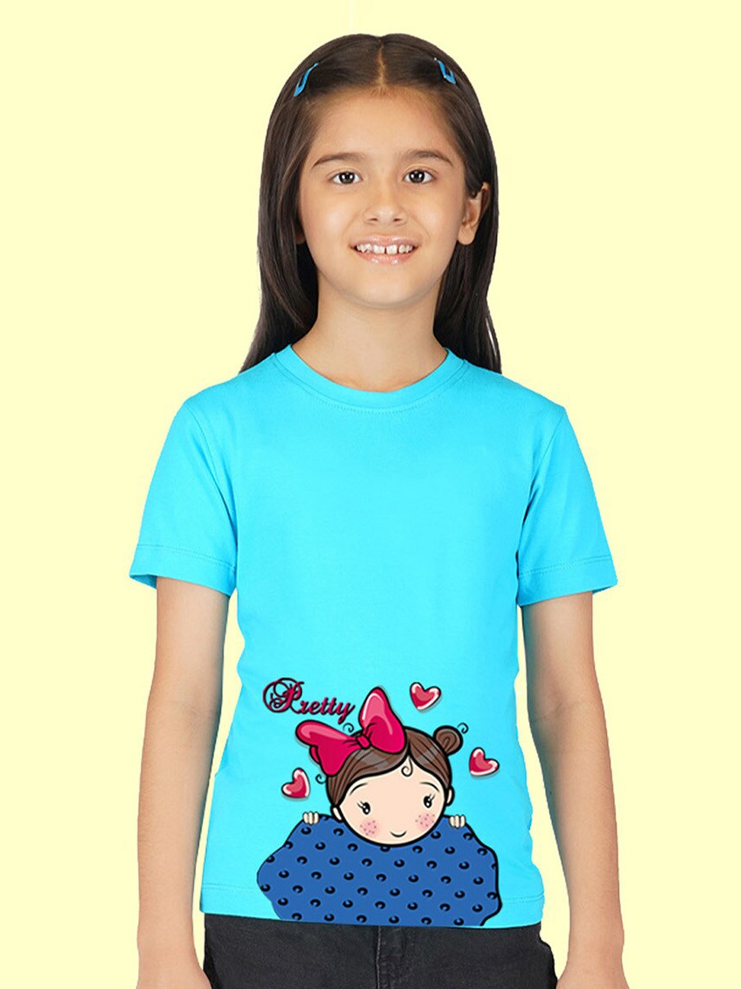 NUSYL Girls Graphic Printed Round Neck T-Shirt, Blue