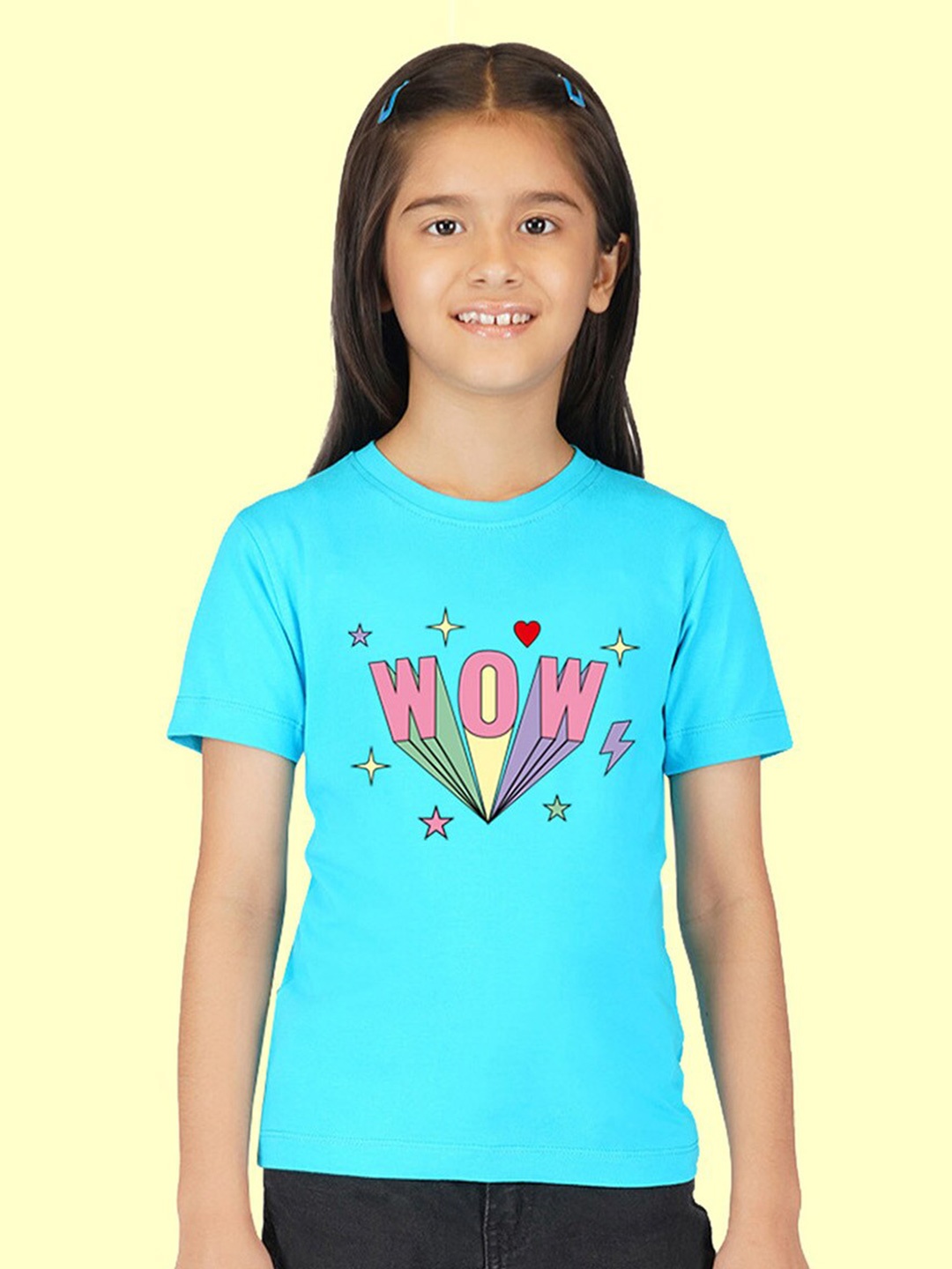 

NUSYL Girls Wow Printed Cotton T-shirt, Blue