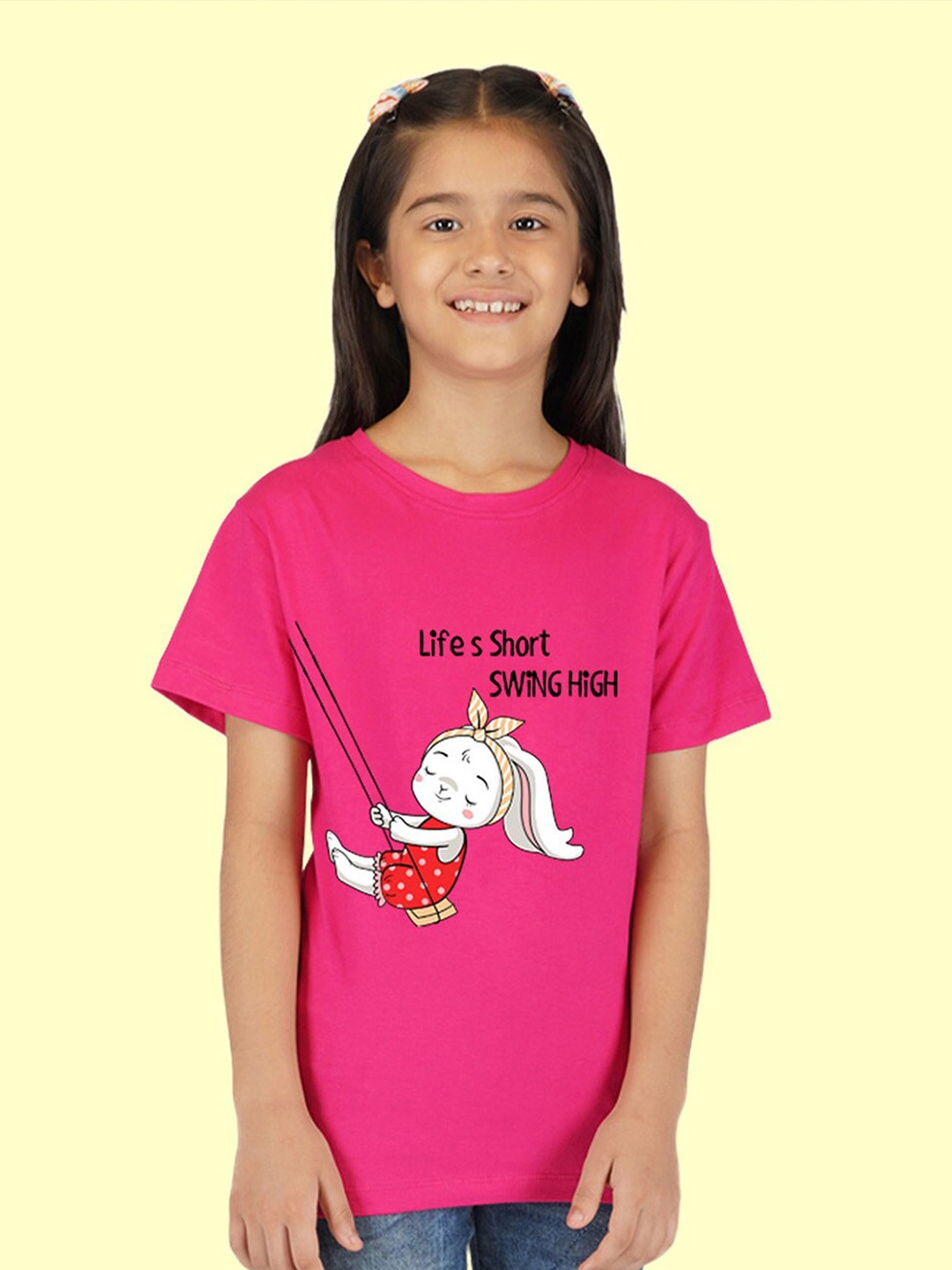 

NUSYL Girls Graphic Printed T-shirt, Pink