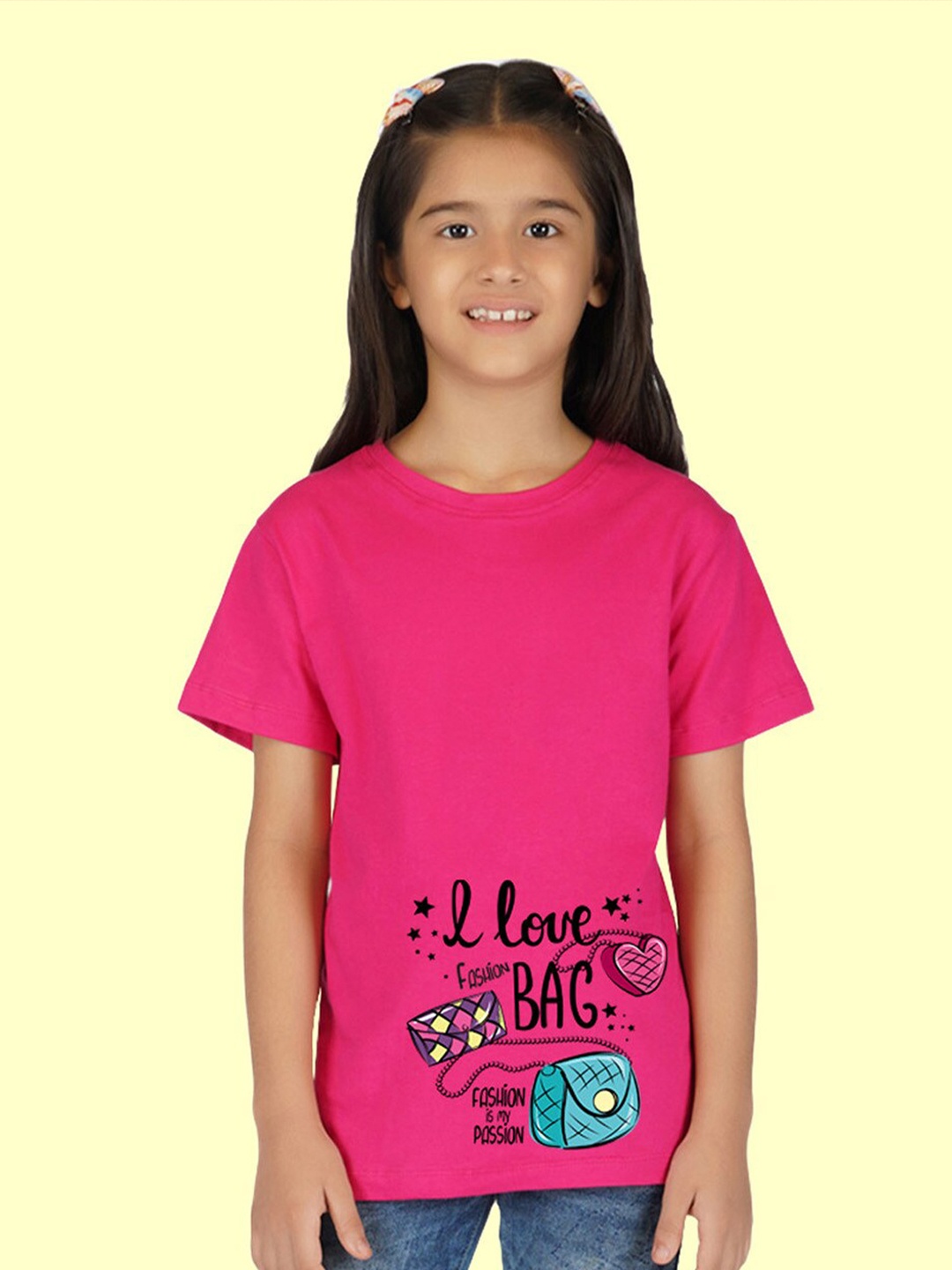 

NUSYL Girls Drop-Shoulder Sleeves Graphic Printed T-shirt, Pink