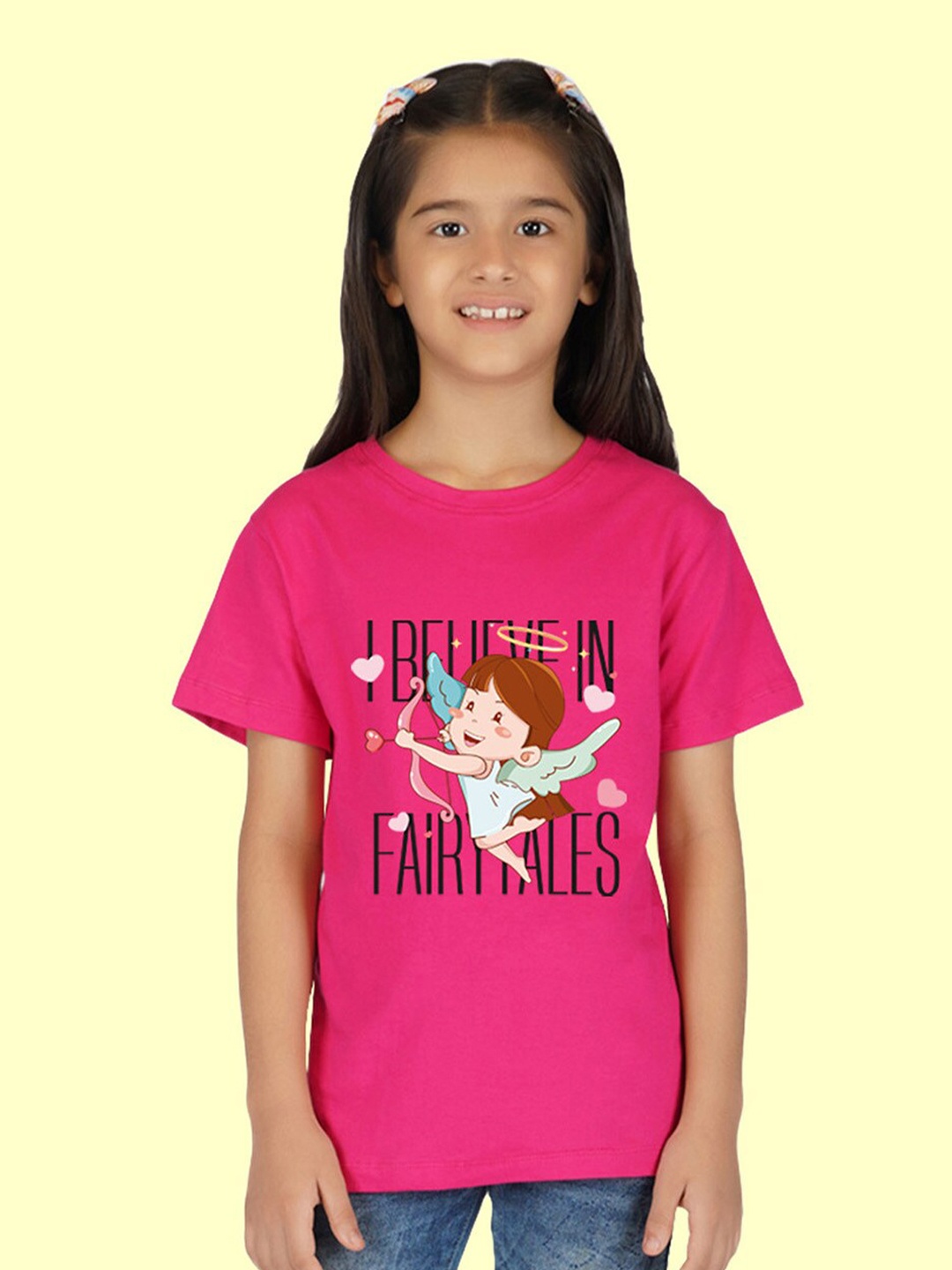 

NUSYL Girls Graphic Printed Round Neck Short Sleeves Cotton T-shirt, Pink