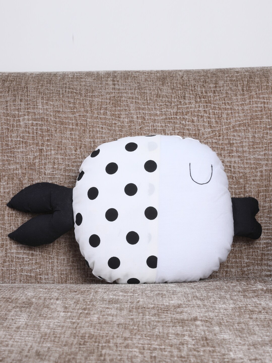 

My Gift Booth Kids White & Black Polka Dots Printed Cushion