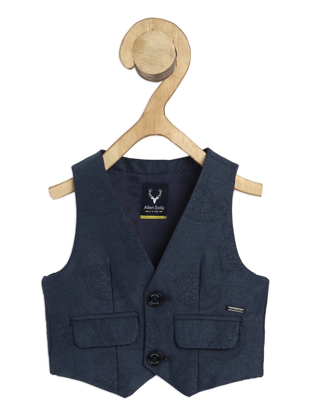 

Allen Solly Junior Boys Woven Design Pure Cotton Waistcoat, Navy blue