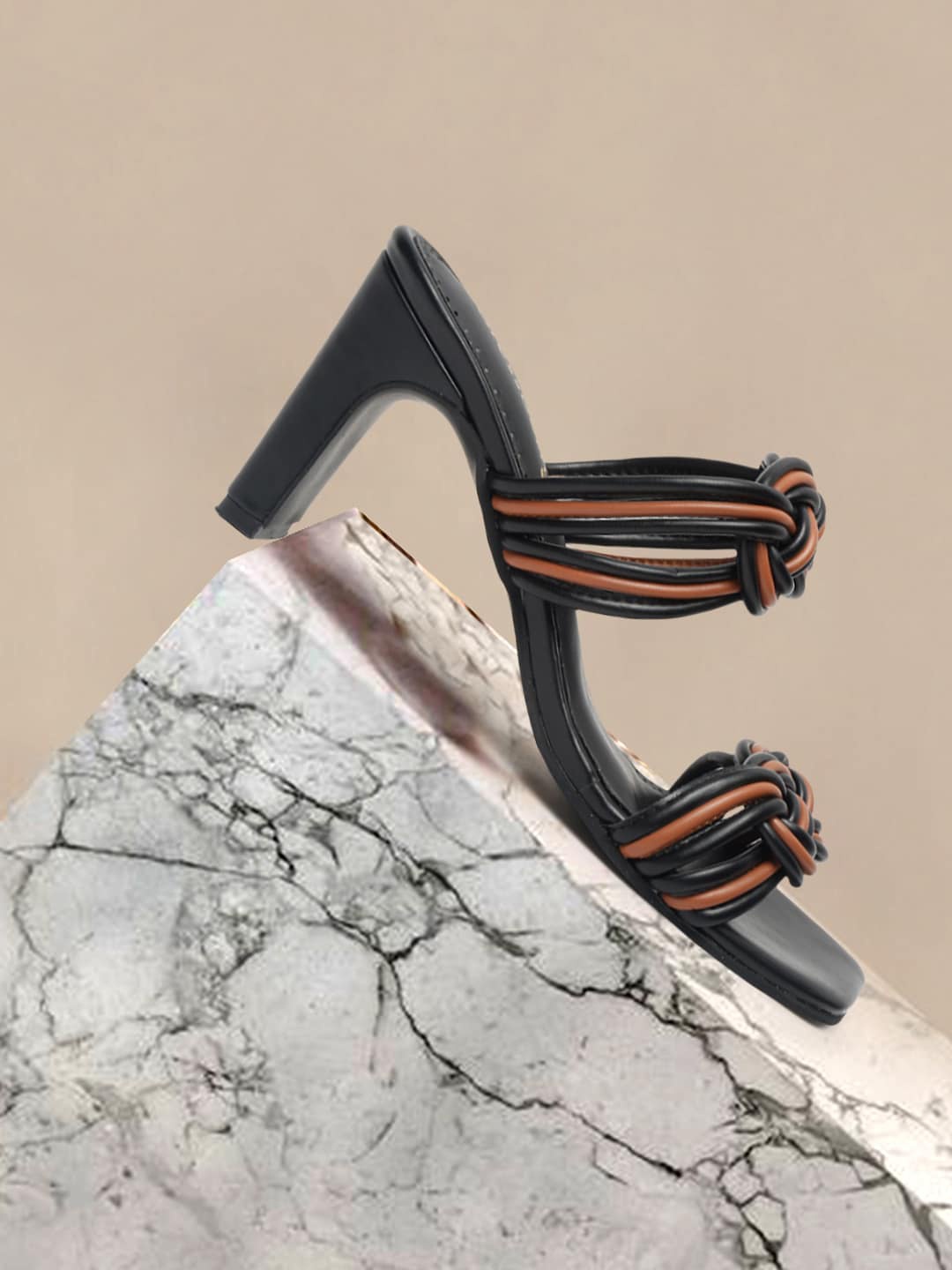 

DressBerry Textured Open Toe Block Heels, Black