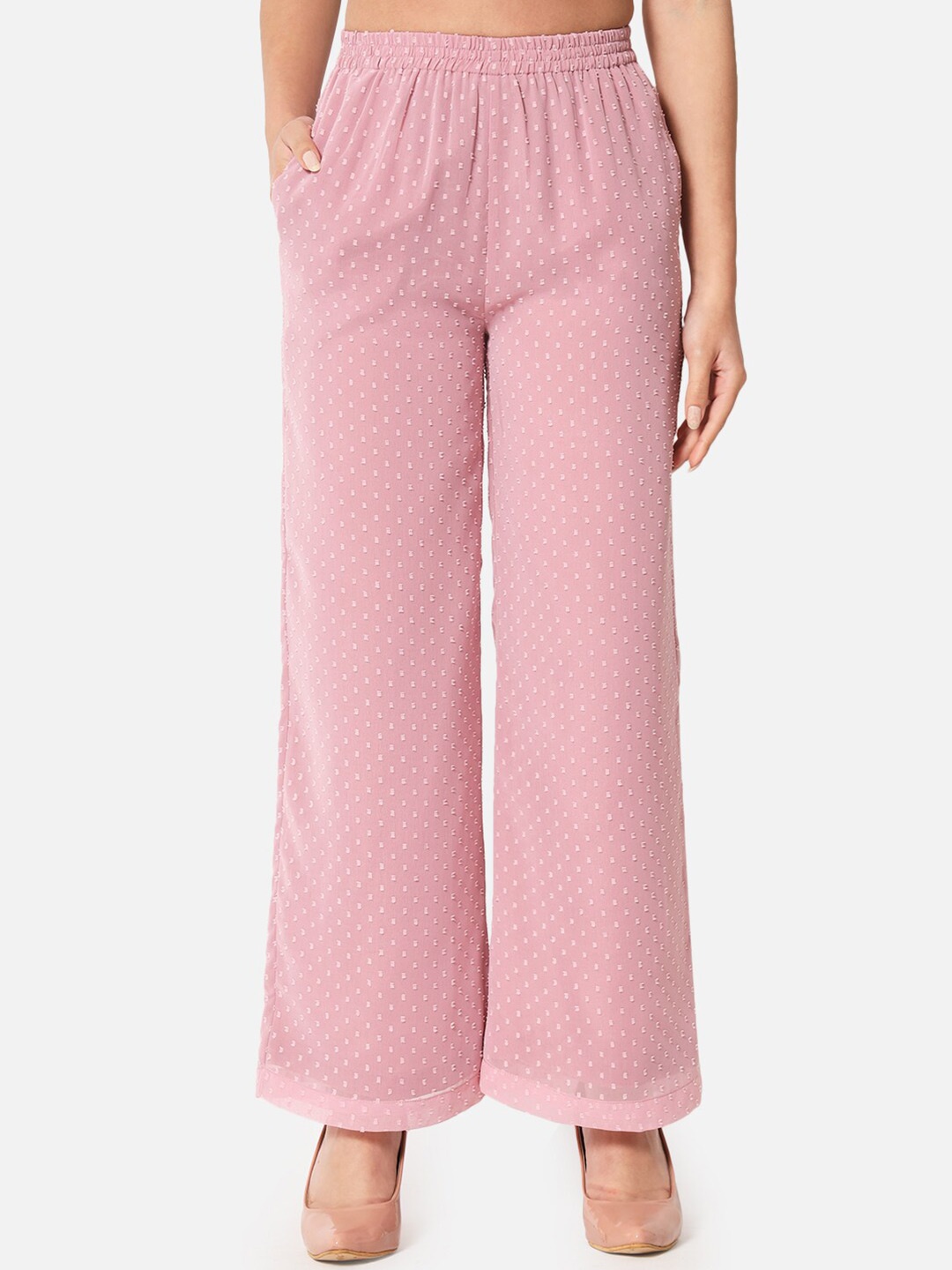 

ALL WAYS YOU Women Polka Dot Printed Georgette Palazzos, Pink