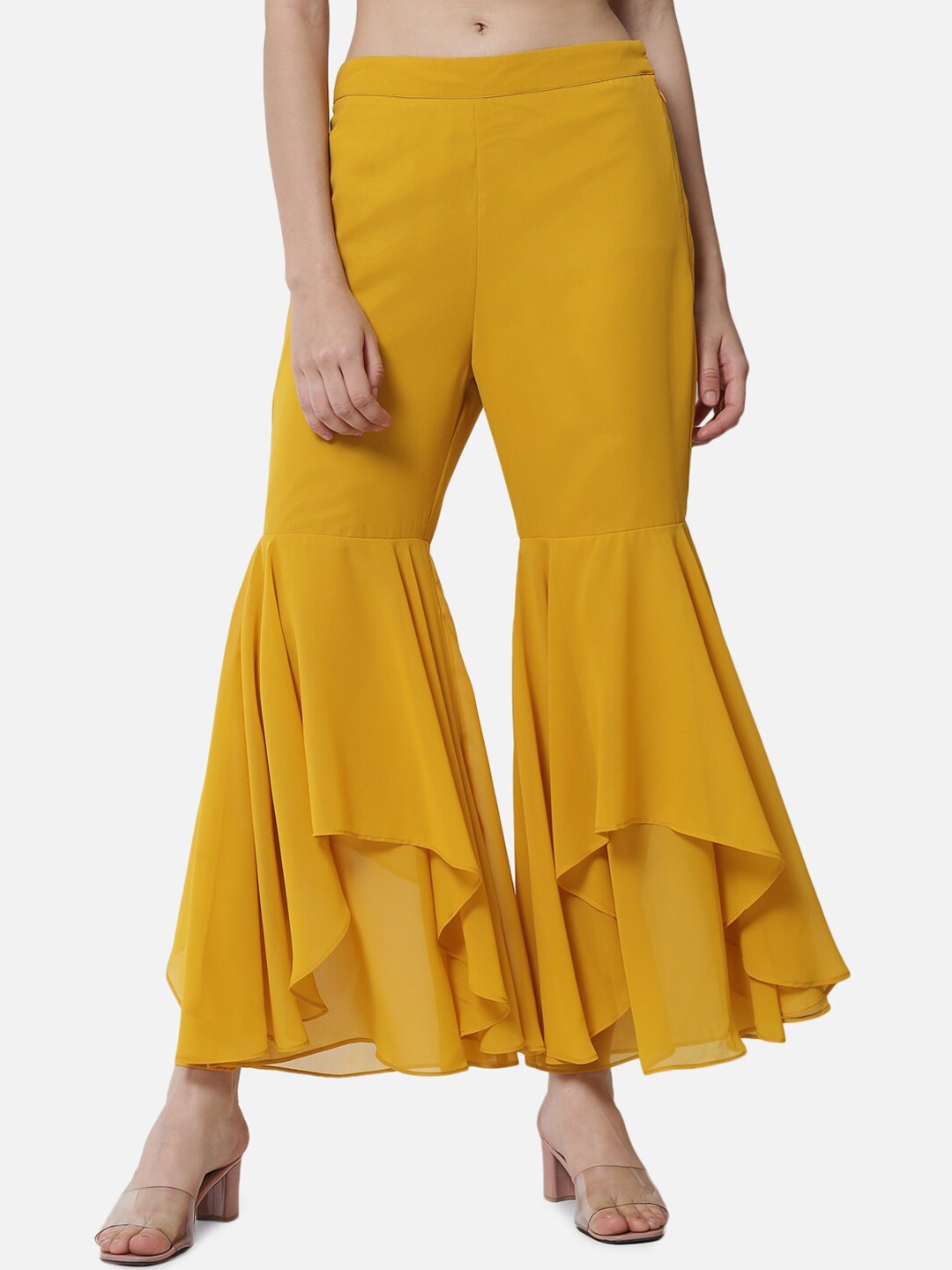 

ALL WAYS YOU Women Wide Leg Georgette Palazzos, Yellow