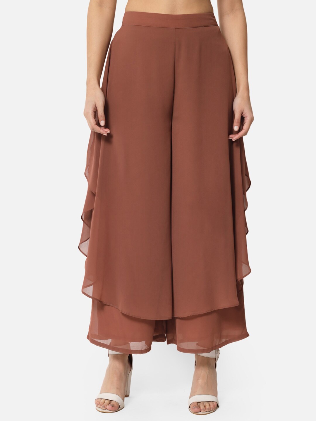 

ALL WAYS YOU Women Flared Georgette Palazzos, Brown