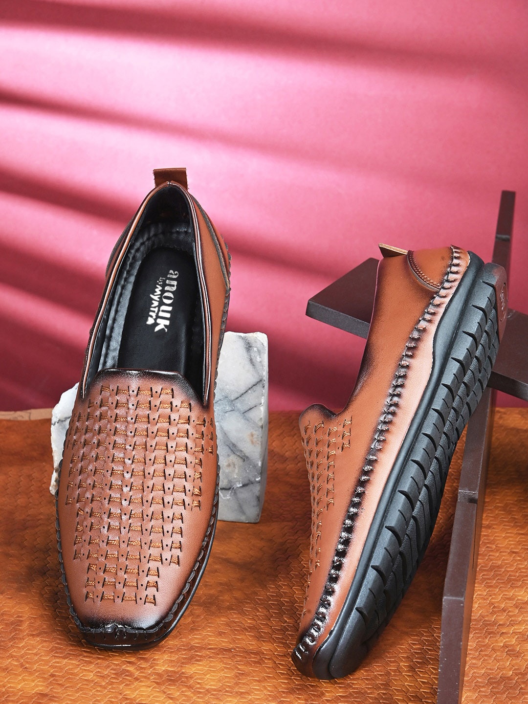 

Anouk Men Woven Design Slip-On Loafers, Tan