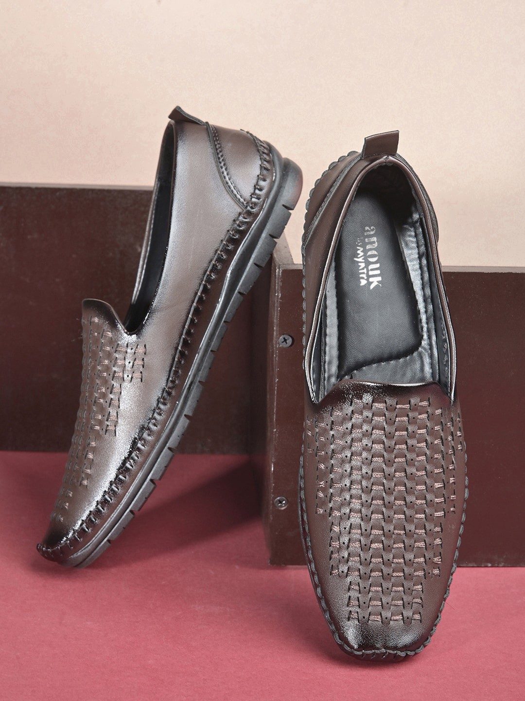 

Anouk Men Textured Comfort Insole Loafers, Brown