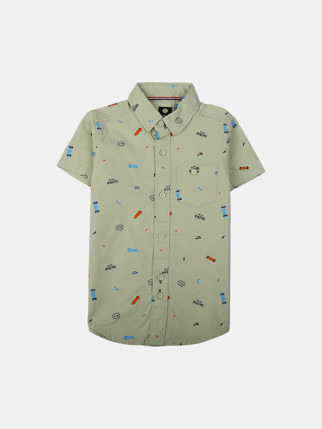

V-Mart Boys Conversational Printed Cotton Casual Shirt, Green
