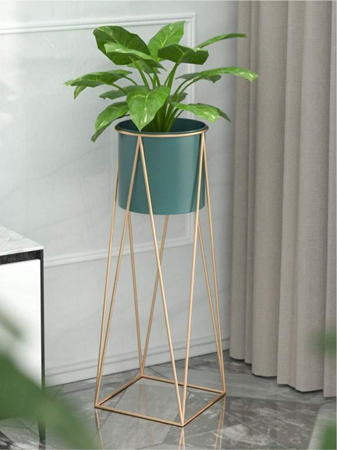 

The Art House Gold-Toned & Green Metal Planter With Stand
