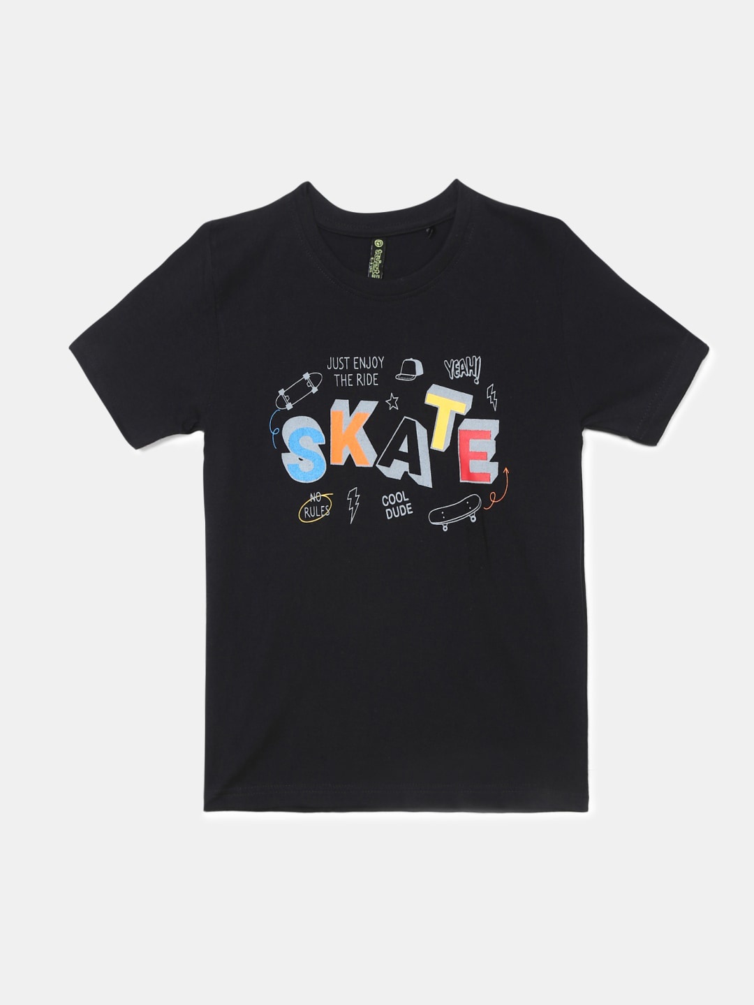 

V-Mart Boys Typography Printed Round Neck Cotton T-shirt, Black