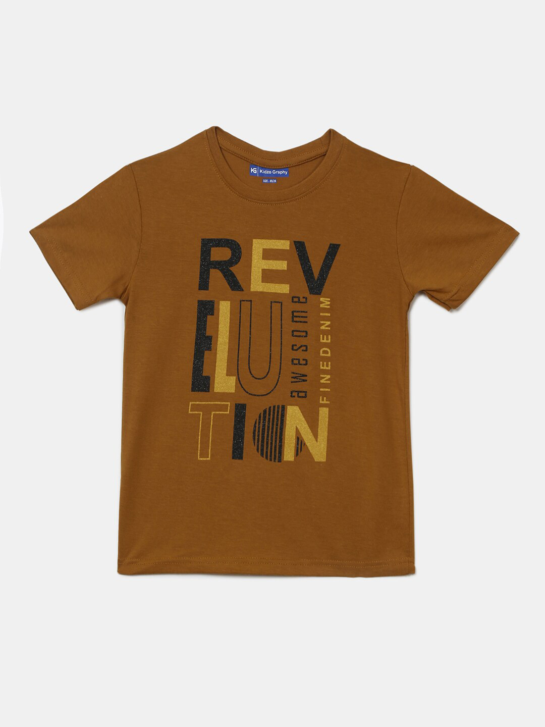 

V-Mart Boys Typography Printed Round Neck Cotton T-shirt, Camel brown