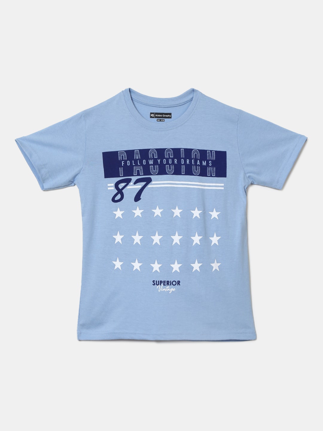 

V-Mart Boys Blue Typography Printed Cotton T-shirt