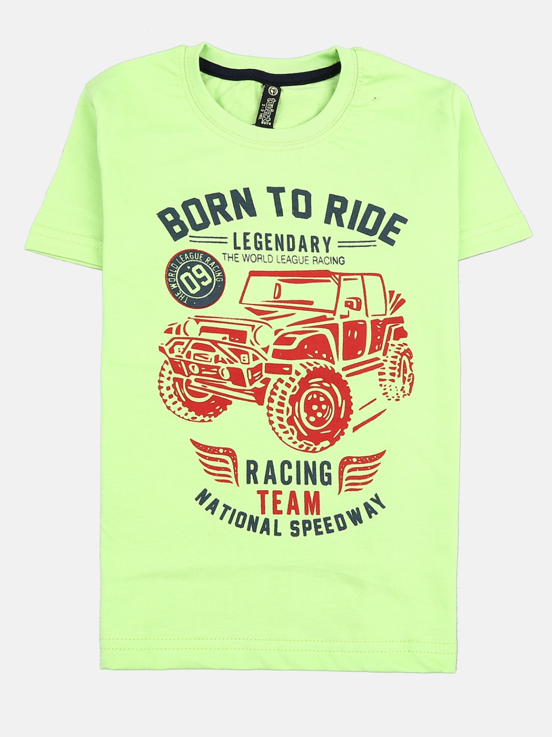 V-Mart Boys Typography Printed Round Neck Cotton T-shirt, Lime green
