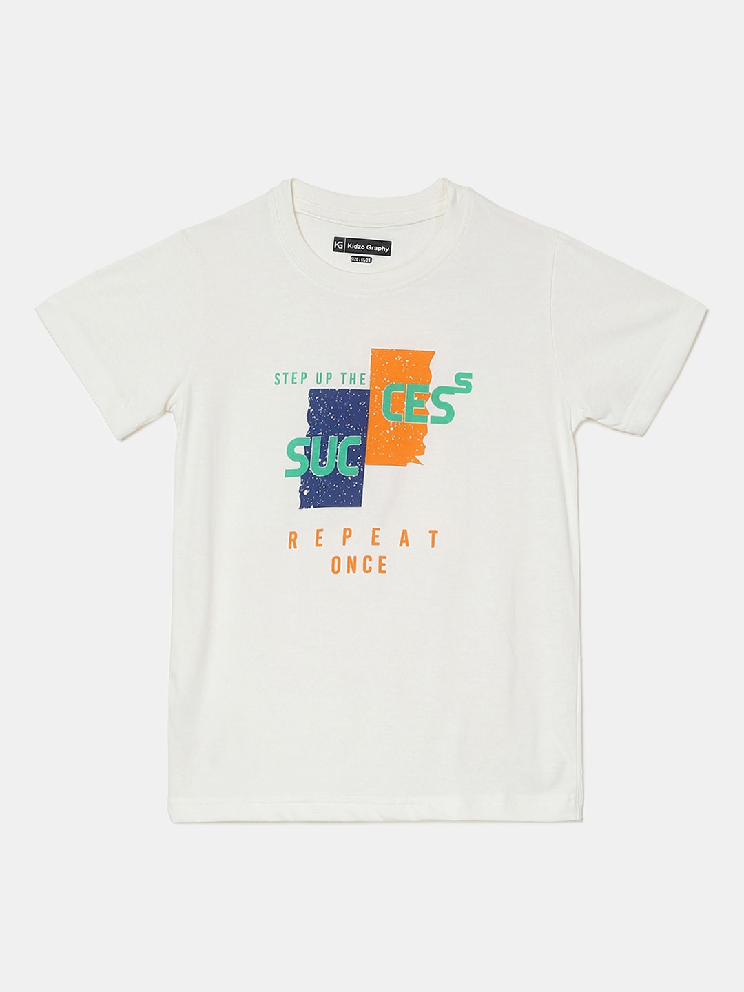 V-Mart Boys Typography Printed Round Neck Cotton T-shirt, Off white