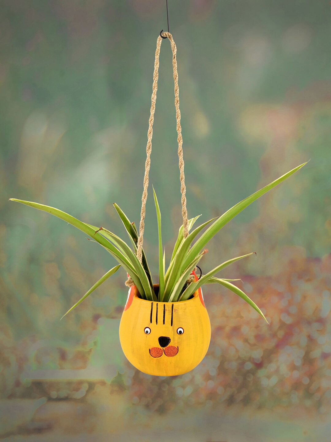 

AAKRITI ART CREATIONS Yellow & Red Kitty Cat Printed Earthen Planter