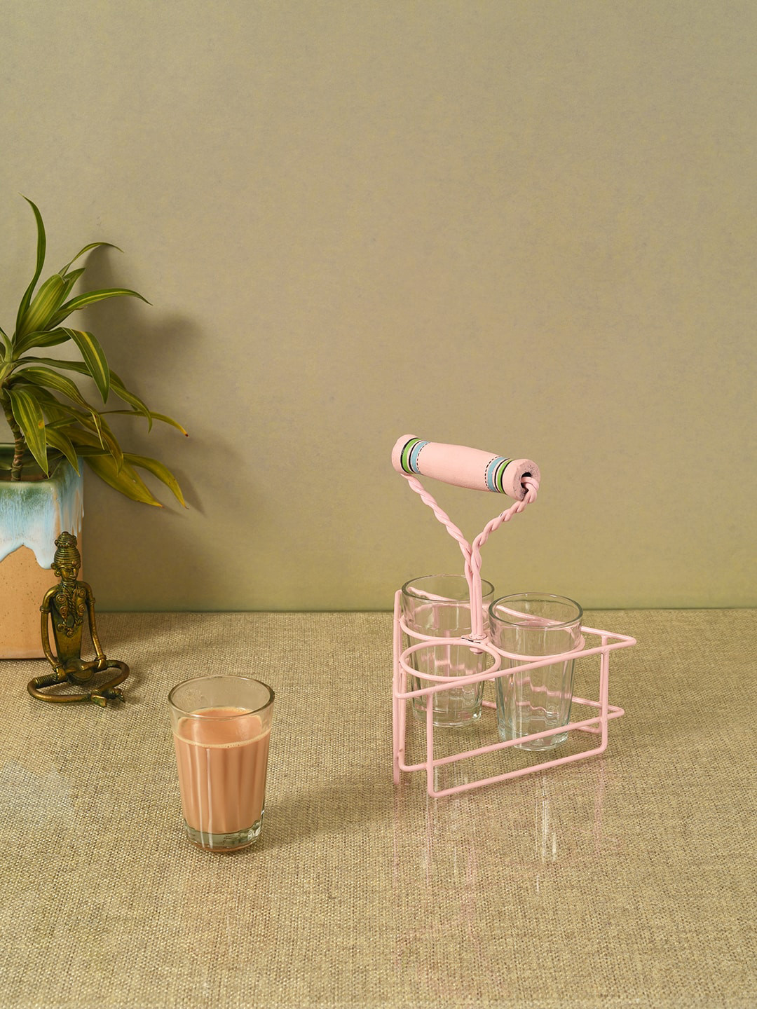 

AAKRITI ART CREATIONS Pink & Transparent 3 Pieces Glass Cutting chai Set