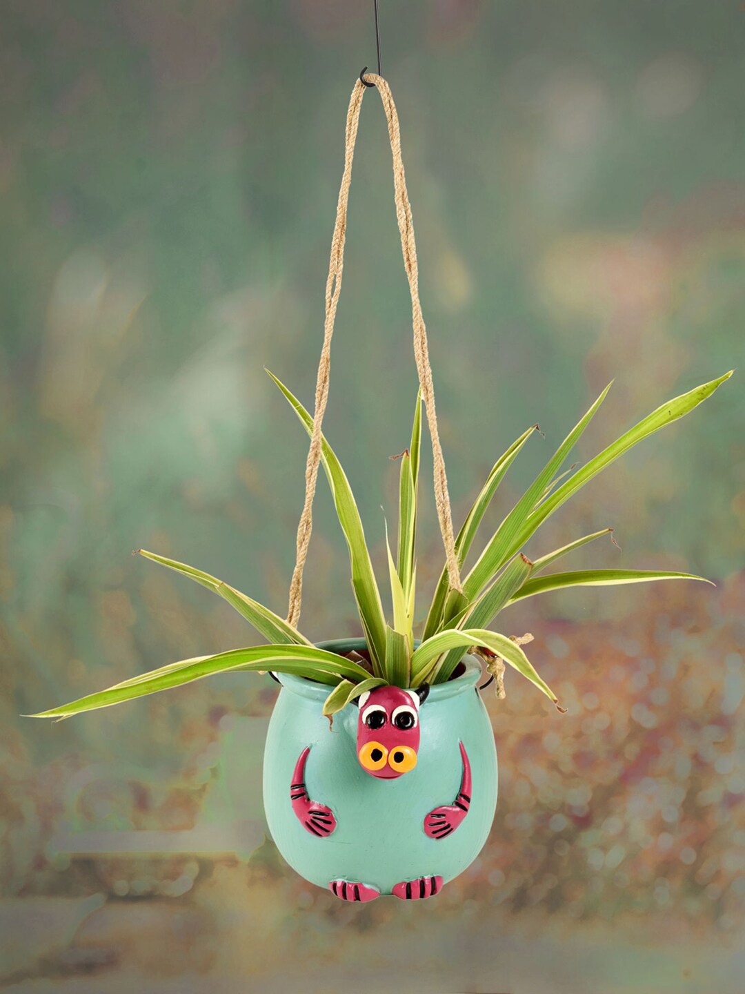 

AAKRITI ART CREATIONS Blue & Pink Terracotta Clay Bull Design Hanging Planter