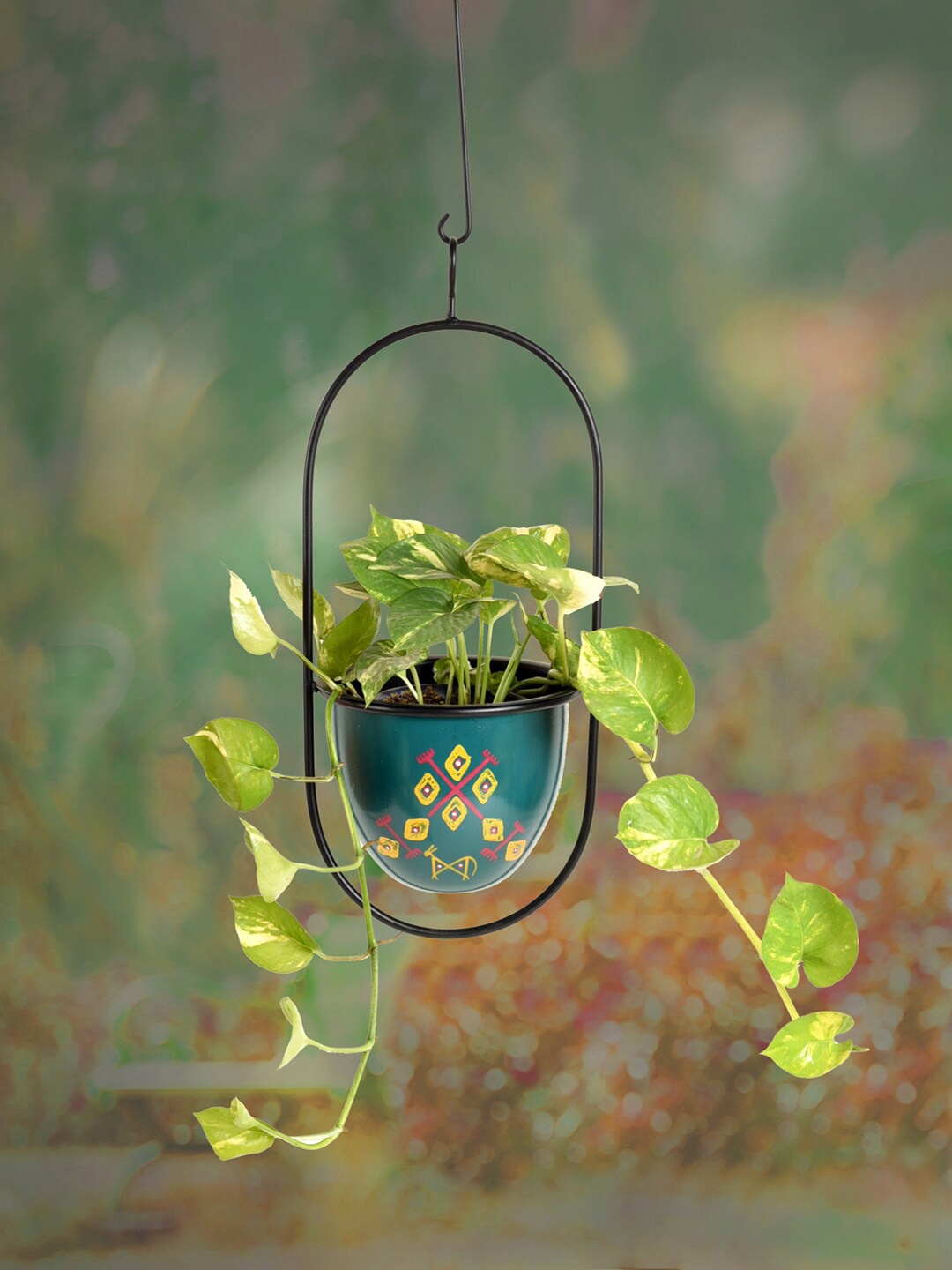 

AAKRITI ART CREATIONS Blue & Black Printed Hanging Planter